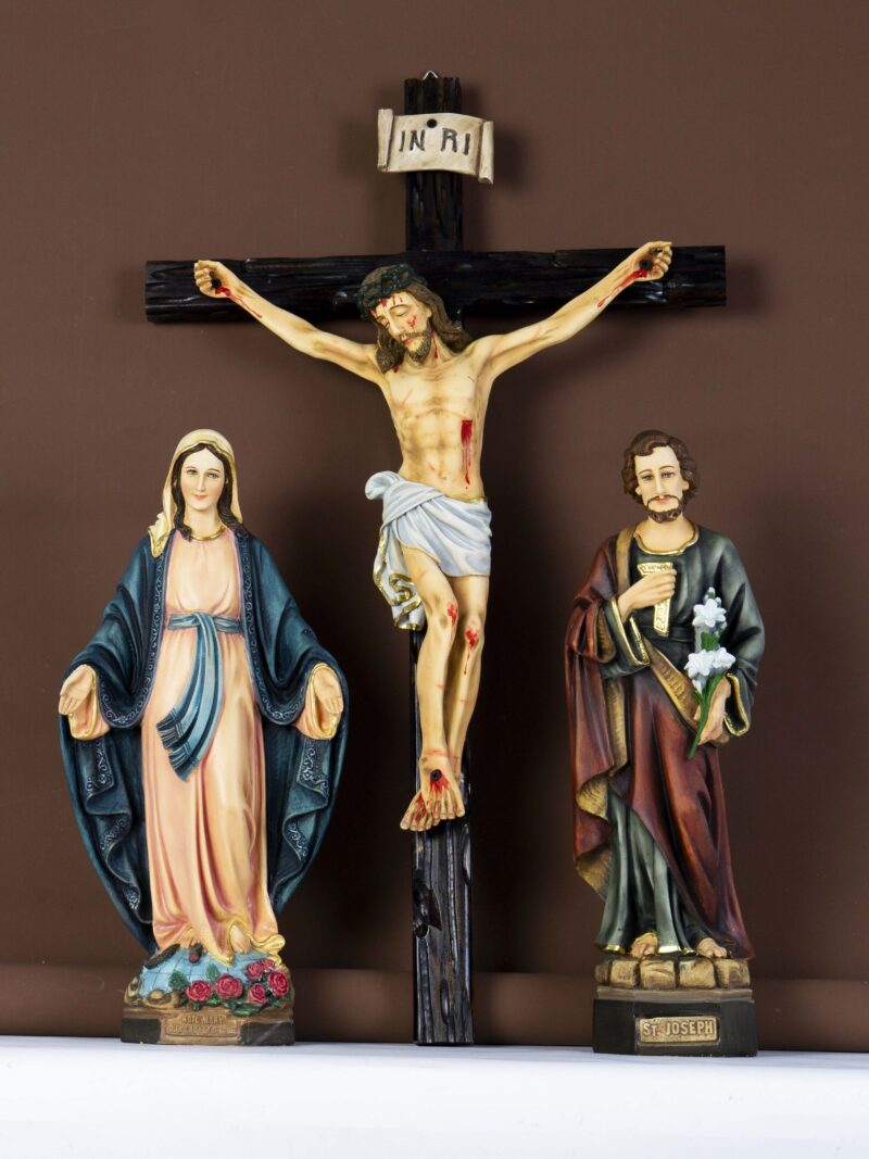 Bộ Tượng Công Giáo Gia Đình - Tượng Chúa Chịu Nạn - Đức Mẹ Ban Ơn - Thánh Giuse Thợ vẽ tay 50cm